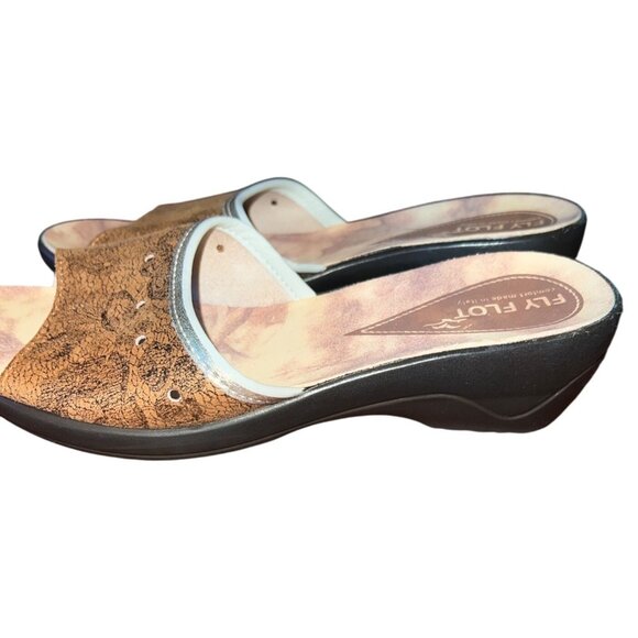 Fly Flot Metallic Bronze Wedge Slip On Italian Sandals Comfort Sole - Picture 4 of 7